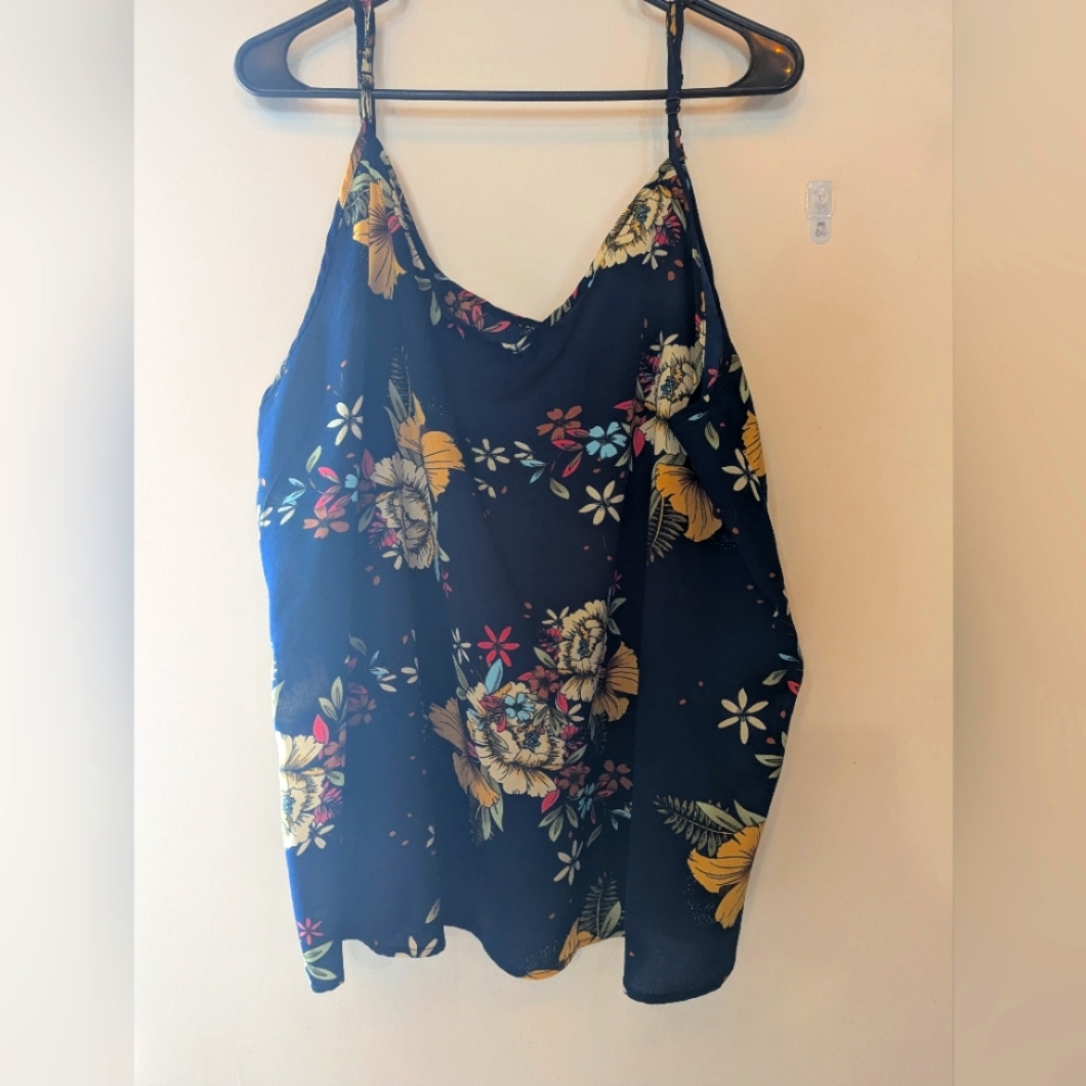 SHEIN 4XL Blue And Yellow Floral Camisole With Adjustable Straps